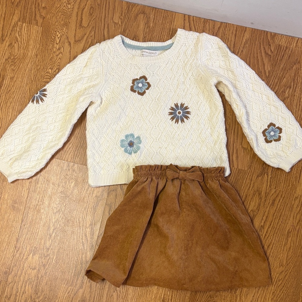 Cynthia Rowley Girls 5T | Matching Skirt and Sweater set | with tights